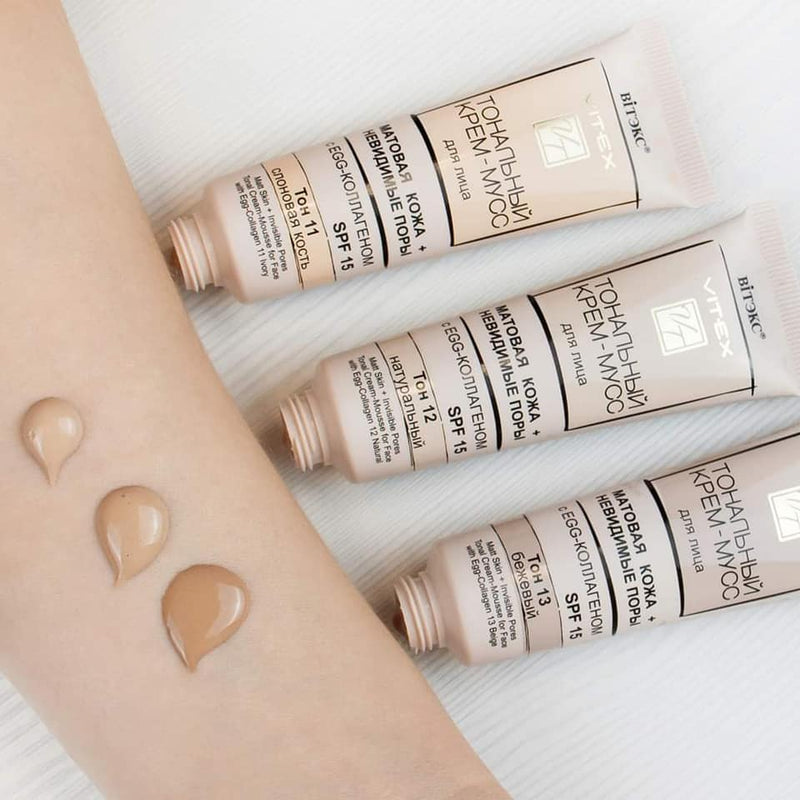 Foundation CREAM-MUSS for the face MATTE SKIN + INVISIBLE PORES WITH EGG-collagen SPF15, tone 13 Beige